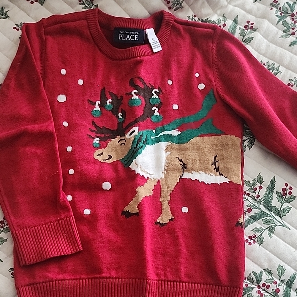Childrens PLACE SZ 5T Red Reindeer Sweater